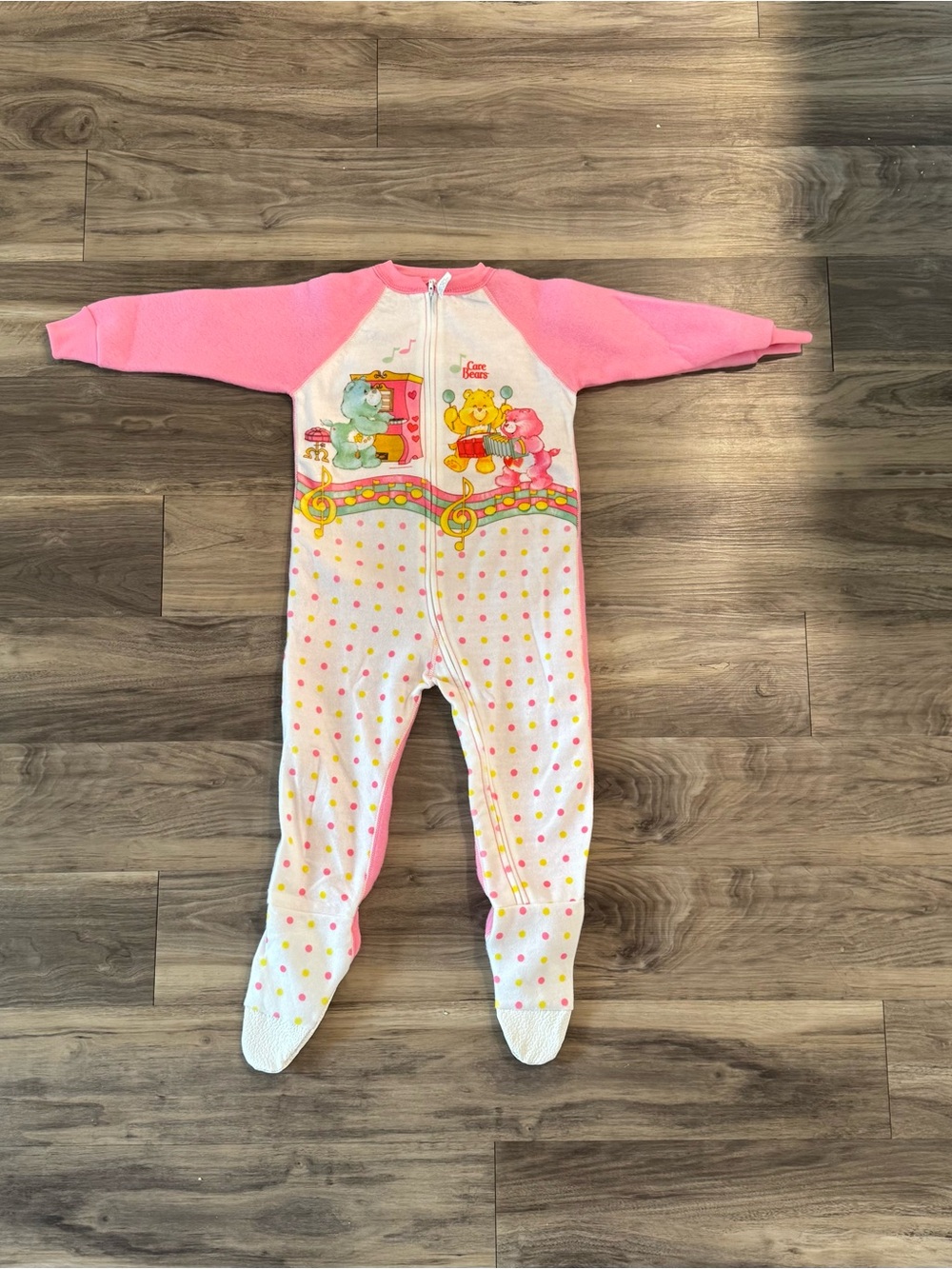 Pink Care Bears Polka Dot Footed Pajamas with Front Zipper - Kids